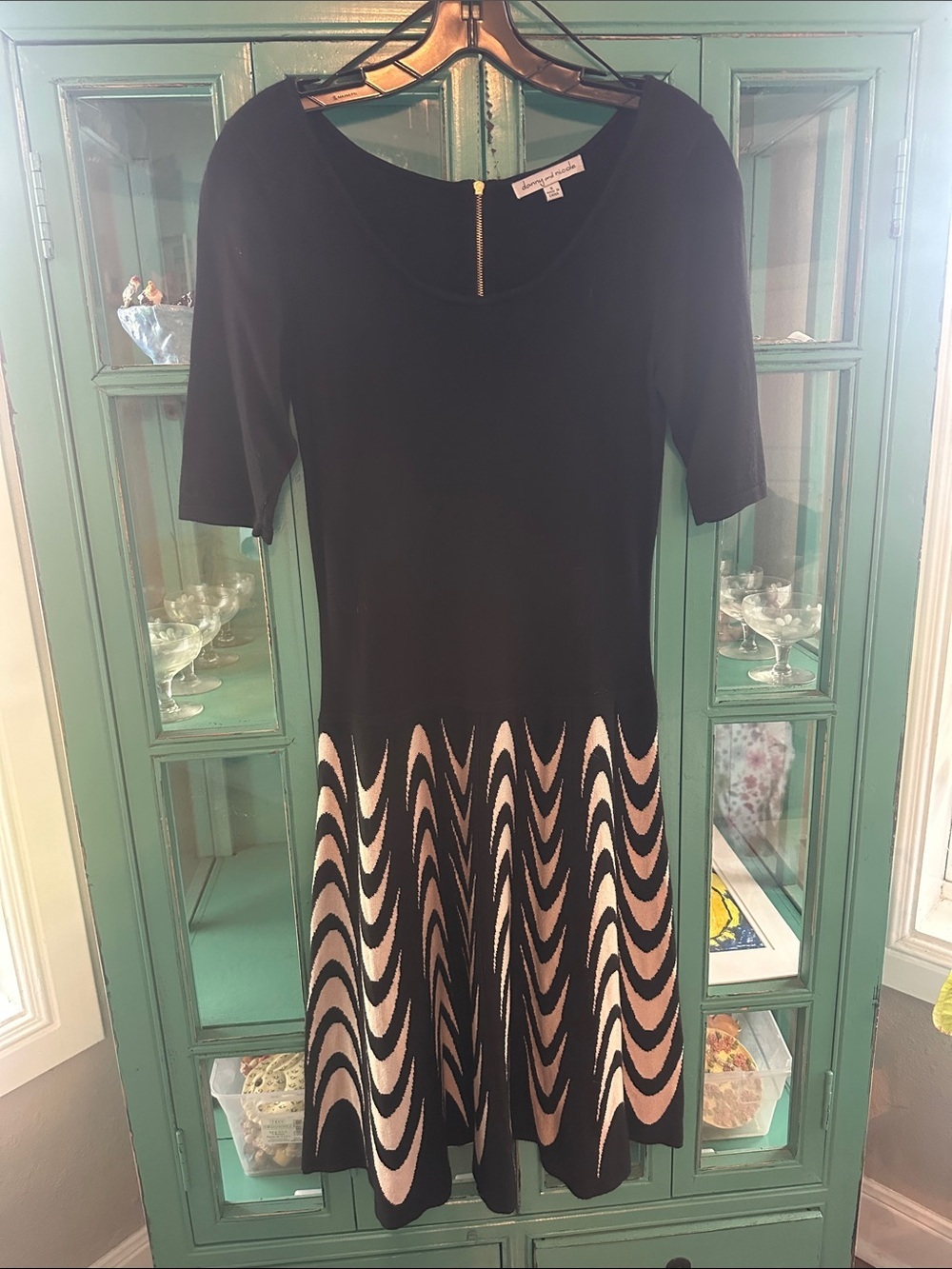 Danny and Nicole Black and Light Pink Midi Fit-and-Flare Dress EUC